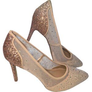 BCBGeneration Rhinestone Sparkle Cream Rosegold Pumps *Women’s US 8
